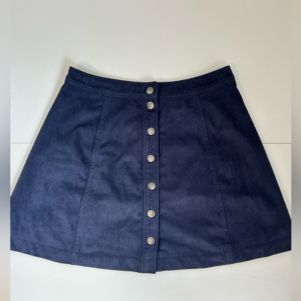 Tokyo Darling Navy Faux Suede Button-Front Mini Skirt Size 2